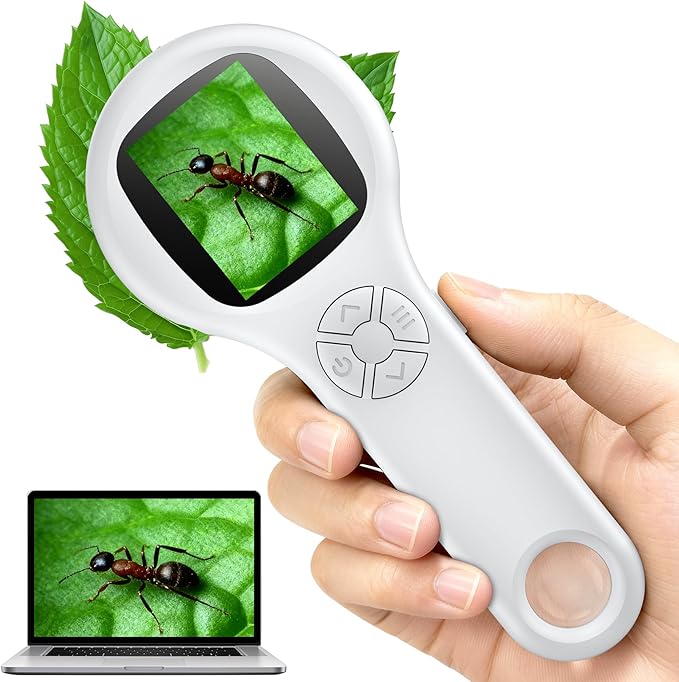 T TAKMLY Mini Pocket Digital Microscope, Macro Fixed Focus Magnifying Glass, Portable Handheld USB Digital Microscope 500x Magnification, 4X Zoom