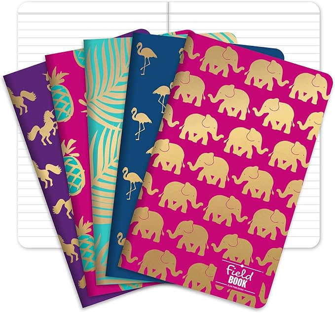 Elan Publishing Company Field Notebook/Journal - Gold Foil Patterns - Lined Memo Book (5"x8") - Pack of 5