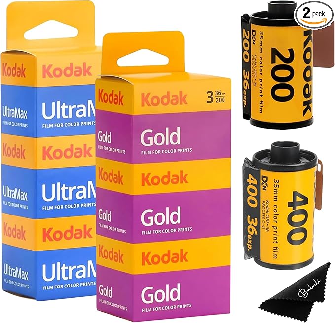 Kodak Ultramax 400 & Gold 200 35mm Film Bundle - 6 Rolls (36exp Each) - Includes Balveli Microfiber Cloth