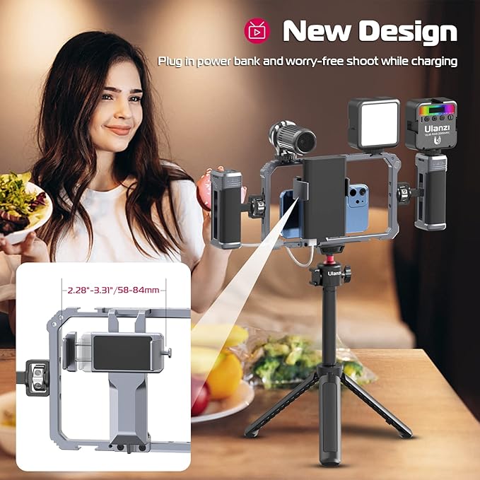 ULANZI Universal Phone Video Rig Kit with Handles, Aluminum Handheld Stabilizer Phone Video Filmmaking Grip for Video Maker Videographer with Cold Shoe for iPhone 16 15 14 13 Mini Pro Max 8 Plus