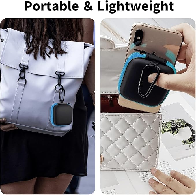 MOLOVA Square Earbud Case Portable EVA Carrying Case Storage Bag Tech Pouch Cell Phone Accessories Organizer with Carabiner for Earphone, Earbud, Earpieces, SD Memory Card, Camera Chips, Blue