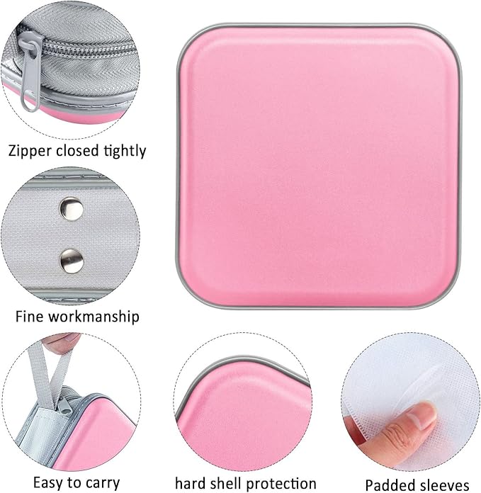 CD Case, 40 Capacity CD/DVD Case Holders Wallet Hard Plastic DVD Disc Cases Storage Binder for Car Home Office Travel (Pink)