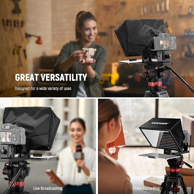 NEEWER Basics X12B Aluminum Alloy Liftable Teleprompter 12" Compatible with iPhone iPad Tablet Phone Camera, No Assembly/Remote & App Control with Cleaning Cloth, for Online Teaching Live Streaming