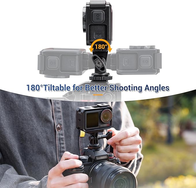 JJC 2-in-1 Tripod Mount & Hot Shoe Camera Mount Adapter for GoPro Go Pro Hero 13 12 11 10 9 8, DJI Osmo Action 5 4 3 & More Action Camera on 1/4"-20 Tripod or Canon Nikon Sony Fujifilm DSLR Camera