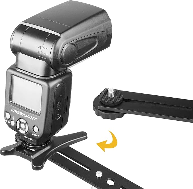Dual Camera Mount Flash Extension Bar, ChromLives 8"/20.3cm Tripod Bracket Mount, 1/4'' Dual Hot Shoe Mount for Camera Compatible with LED Light, DSLR Camera, Tripod and More
