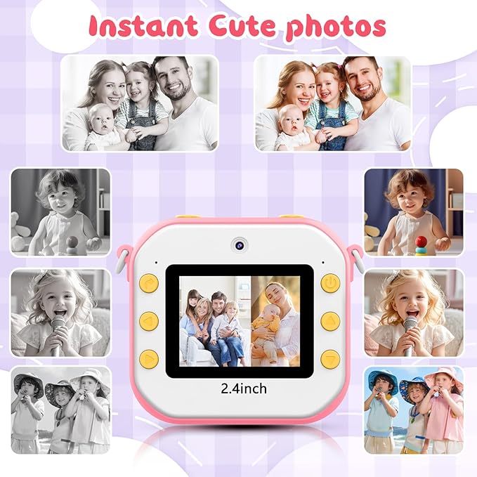 64GB Kids Camera Instant Print, 48MP Birthday Gifts Instant Print Camera for Kids with Print Paper, 1080P Dual-Lens Selfie Instant Cameras Video for Girls Age 3 4 5 6 7 8 9 10 11 Toddler Toy