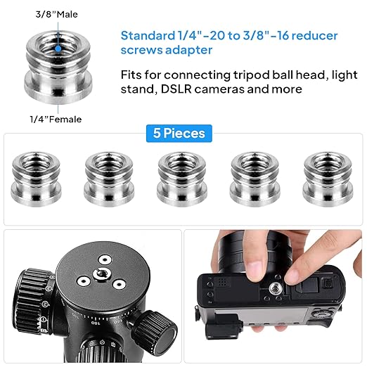 Camera Screw Set - 20pcs Tripod Adapter Mounts for 1/4" to 3/8" Light Stand Monopod Ballhead Flash Shoulder Rig