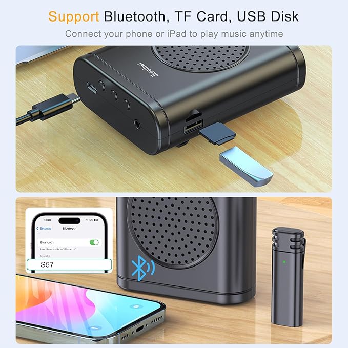 Voice Amplifier with Clip-On Wireless Lapel Mic, [Bluetooth 5.3] Teacher Microphone for Classroom, Portable Wireless Mini Megaphone Speaker PA System for Elderly/Yoga/Public Events/Tours