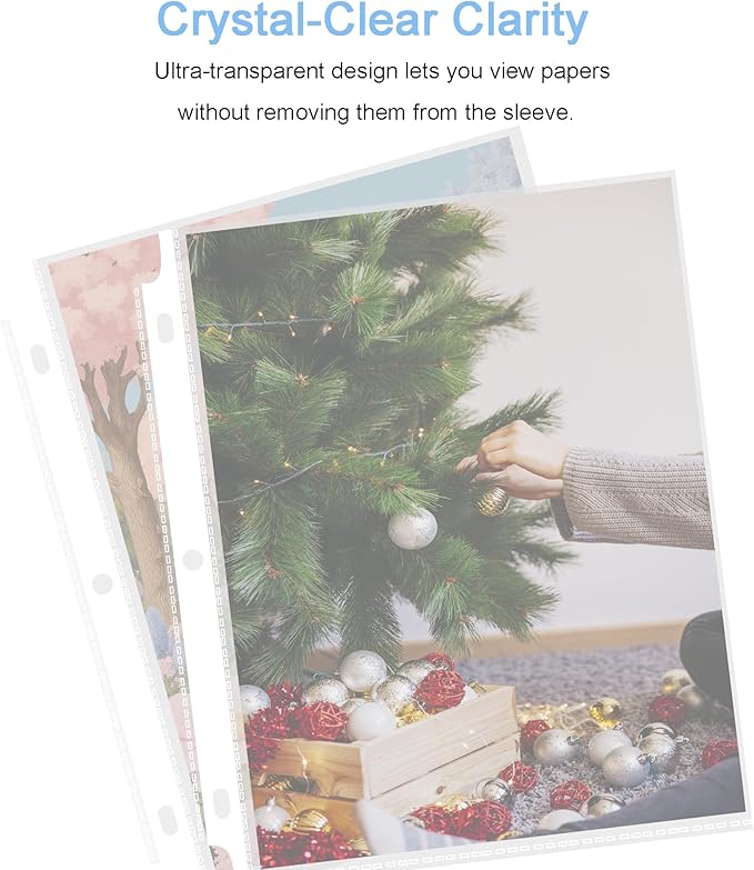 Seashell 100 Pack Clear Sheet Protectors 8.5 x 11 Inch, Page Protector for 3 Ring Binder, Top Loading Plastic Sleeves with Reinforced 3 Holes, Letter Size for School and Office Use