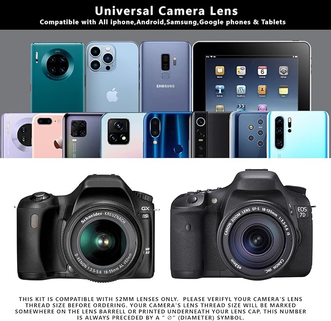 52MM Variable ND2-ND400 Filter, Ultra Slim Multi-Coated Adjustable Neutral Density Filter, Clip-on Phone Lens ND Filter Kit, Compatible for iPhone 15 14 13 12 11, Google Pixel and Other Smart Phones
