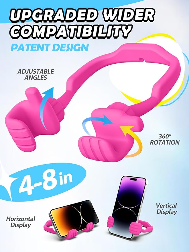 Easter Basket Stuffers Gifts for Teens Girls Her Women Cell Phone Holder: Thumbs Up Lazy Phone Holder for Desk Gifts for Adults Kids Teenager Wife Mom Funny White Elephant Useful Trendy Stuff Hot Pink
