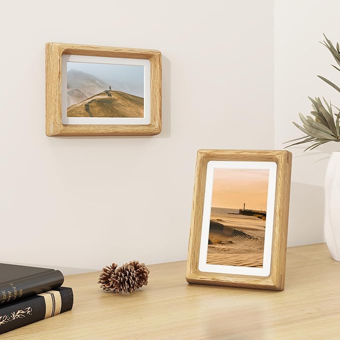Dreamland 4x6 Matted to 3.5x5 Picture Frame Solid Oak Wood Picture Frames Handcrafted Rounded Corner with HD Tempered Glass Tabletop or Wall Mount Display, 1 Pack