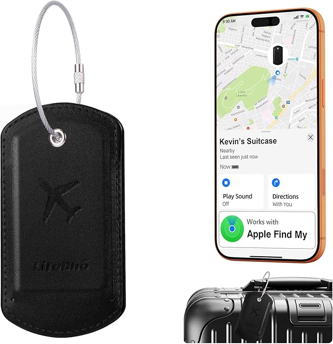 Luggage Tags Built-in Anti-Loss Tracker, Luxury Leather Luggage Tags for Suitcase, Travel Bags, Backpacks, Travel Organizer for Lost Baggage Prevention (S-Black)