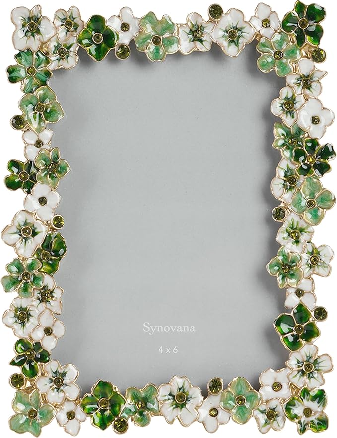 Green Flower Picture Frame 4x6 Blossom Photo Frame for Tabletop Display, Decorative Flower Design Home Decor