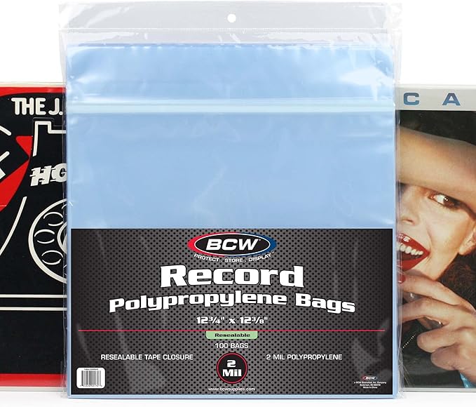 BCW Resealable 12-Inch Vinyl Record Bags - 100 Pack | Archival Safe Polypropylene Sleeves for Single & Double LPs | Acid-Free with Resealable Strip & Flap Record Bag | Record Protective Bags