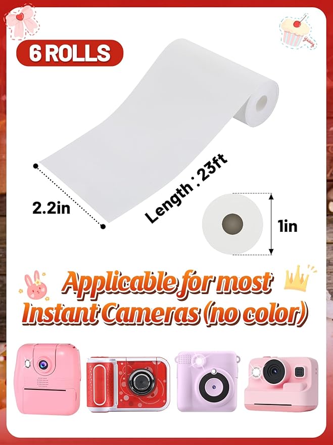 6 Pack Kids Camera Paper Roll Refill - HD Instant Print Thermal Photo Printer Paper for Most Cameras - Birthday Holiday Gifts for Children