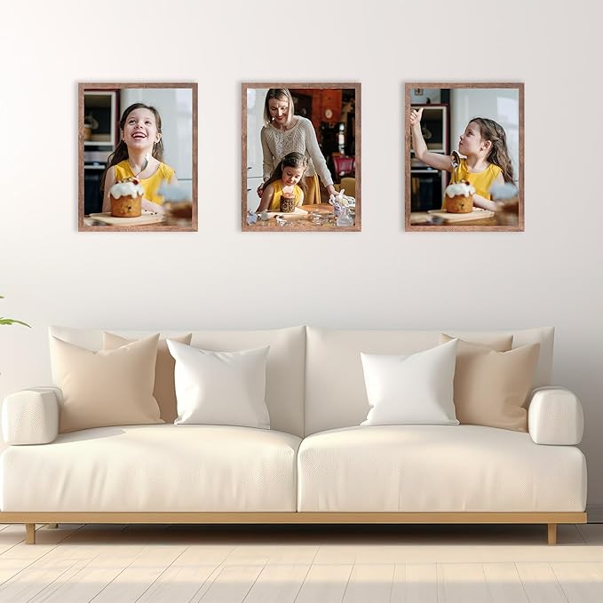 kennethan 11x14 Picture Frame Rotten Brown 3 Pcs in 1 set Frame can Display 8x10 Picture with Mat or 11x14 Without Mat on the Wall