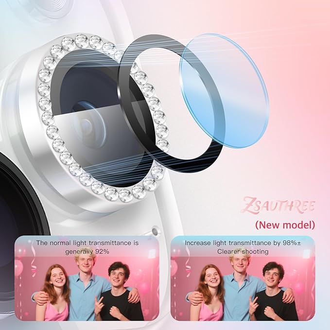 Camera Lens Protector Bling Compatible for iPhone 16 Pro/16 Pro Max,9H Tempered Glass,1Step Installation Tray,HD Clear/Military Grade Shatterproof/Scratch Resistant(Bling Silver)