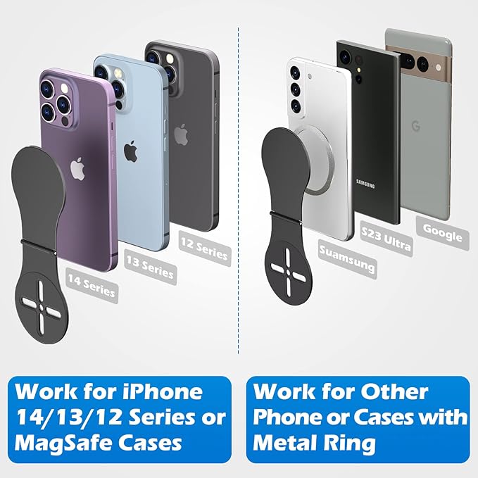 Detachable Magnetic Phone Holder for Laptop & Car, Foldable Desk Phone Stand, Adjustable Magnetic Phone Tripod Mount Adapter with 1/4" Screw Design for MagSafe iPhone and All Phones, Black