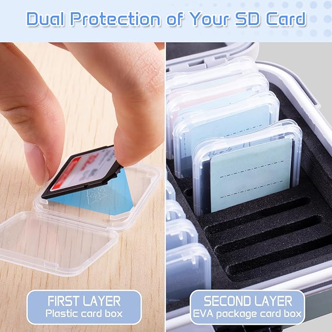 Micscrew 36 Slots Memory Card Case & 36 Transparent Card Cases, Light Gray Camera SD Card Holder Storage with Individual Plastic Card Holder Case for SD Card, Camer Card Organizer for SD Card
