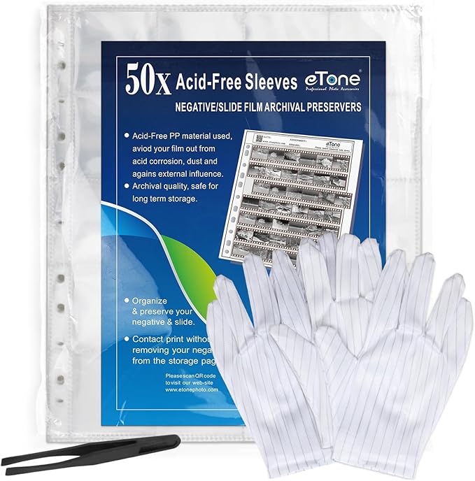 50x eTone Archival Storage Sheets 135 35mm Negative Page Preservers (50X135) 20 Separator Bags per Page.