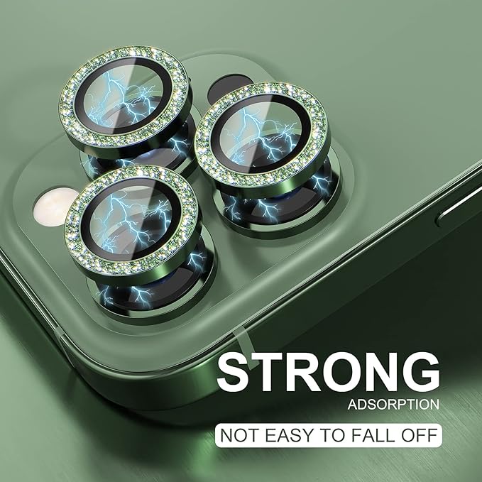 Choiche Compatible for iPhone 13 Pro/iPhone 13 Pro Max Camera Lens Protector Bling, 9H Tempered Glass Camera Cover Screen Protector Metal Ring Decoration Accessories (Glitter-Alpine Green)