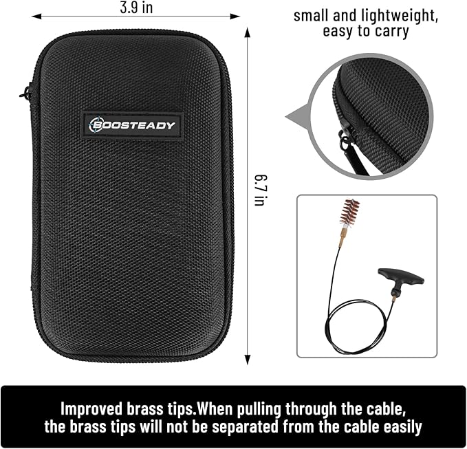 BOOSTEADY Gun Cleaning Kit .17 .22/.223/5.56MM .243 .280 .30 .357/9MM .40 .45 12GA Multi-Caliber Phosphor Bristle Bore Brushes with Flexible Threaded Bore Cleaning Coated Cables in Zippered Case