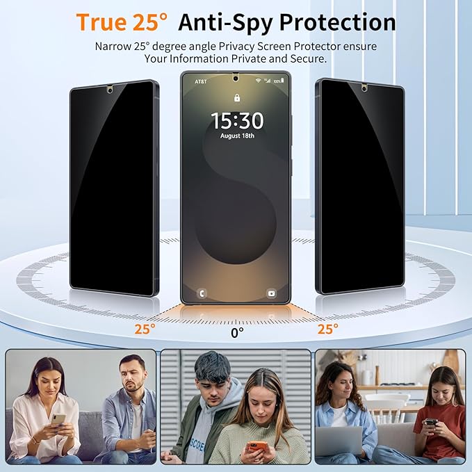 posidentists 2 Pack Privacy Screen Protector for Galaxy S25 Ultra【6.9" 】 with Auto-Alignment Kit, Auto Dust,9H+ Military Grade Shatterproof, iPhone Air Anti-Spy Tempered Glass Film,Case Friendly