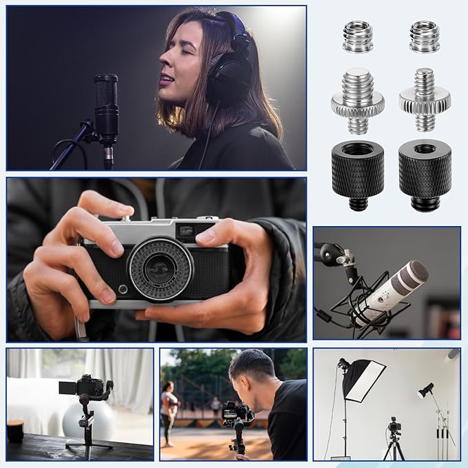 Tripod Screw Adapter 6 Pcs Aluminum Threaded Converter 1/4 Male to 3/8 Female and 3/8 Male to 1/4 Female for Tripod Camera Monitor Mic Stand Light Stand