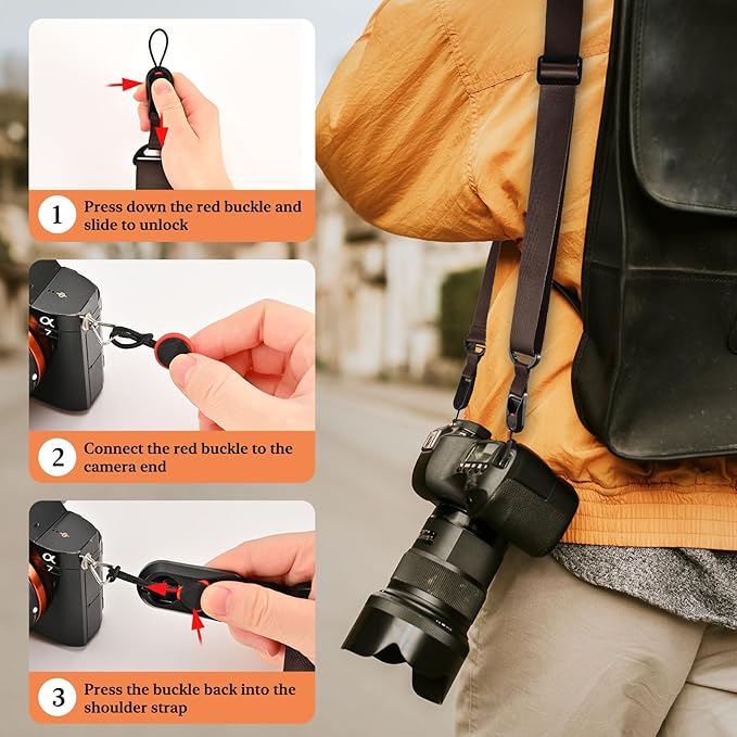 Yuenoks Camera Strap with Quick Release Buckles, Adjustable Camera Neck Strap 31.5-51 inch Shoulder Camera Strap Compatible with Nikon Canon Sony Olympus DSLR Camera-Brown