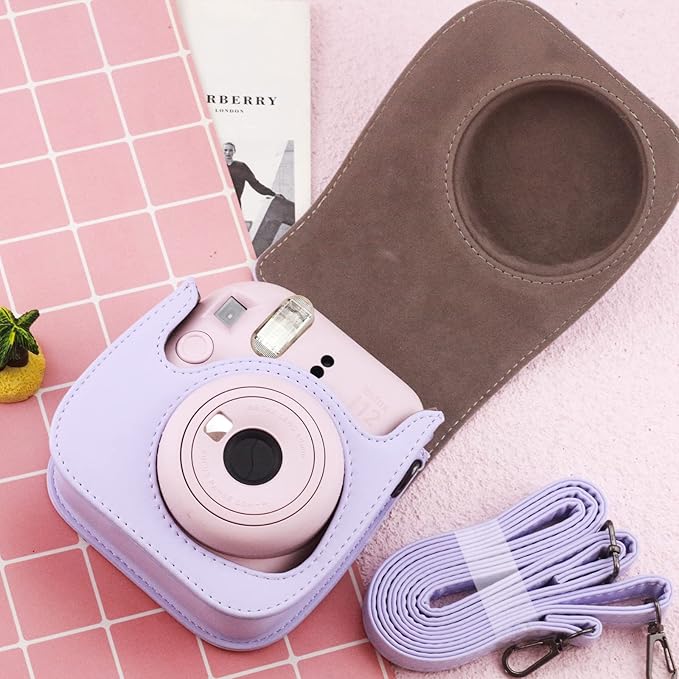 Frankmate Protective Case Compatible with Fujifilm Instax Mini 12 11 9 8 Instant Film Camera with Pocket and Adjustable Strap (Purple)