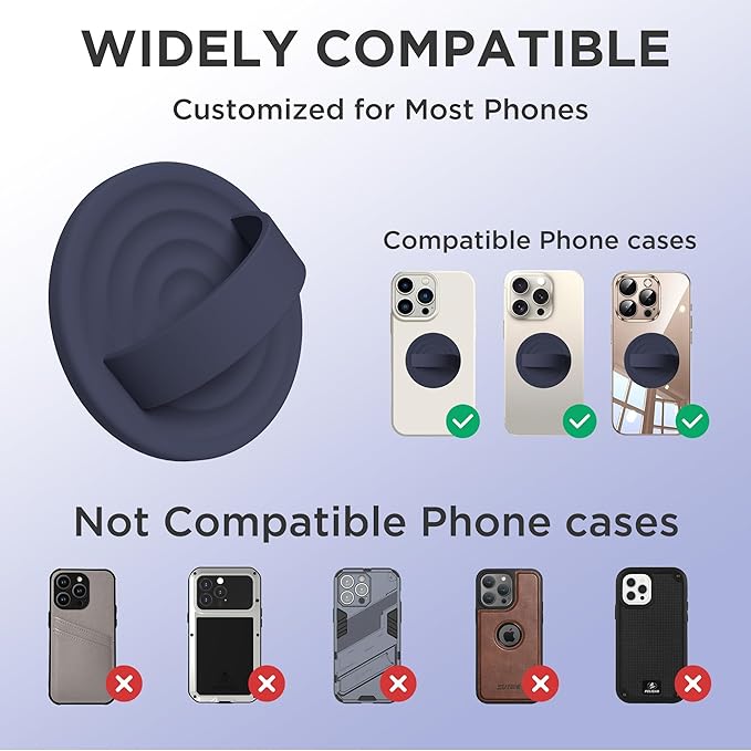 Upgraded Magnetic Phone Grip, Liquid Silicone Soft and Portable, Removable Finger Loop Ring Grip Holder for iPhone, Strong Magnetic Attraction, Compatible with MagSafe Phone Case, Midnight Blue