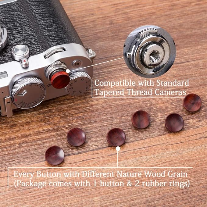 VKO Wood Soft Shutter Release Button,Delicate Camera Shutter Button 12mm Concave Surface Red(Wood Grain Random)