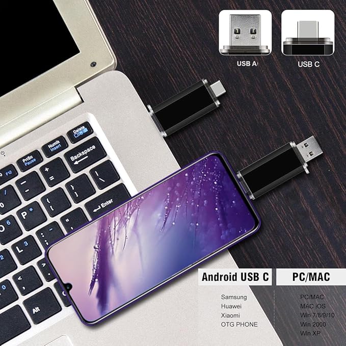 2-Pack 32GB USB C Flash Drive Dual Flash Drive Type C + USB A Memory Stick Jump Drive 2-in-1 Thumb Drive for Storage and Backup (32GB*2 Black&Blue)
