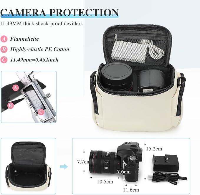 G-raphy Camera Bag Case Compact Lightweight Shoulder Crossbody Sling Photography Bags for Nikon Canon Sony DSLR SLR Mirrorless with Removal Straps (Beige)