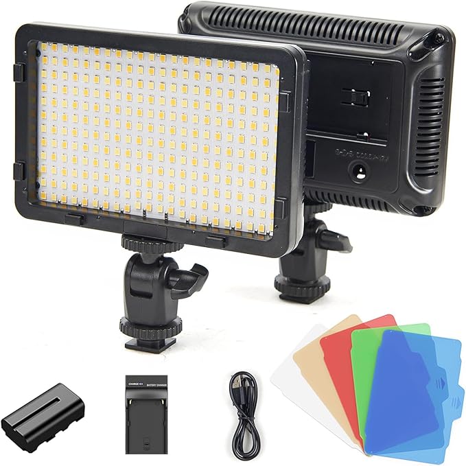 Tolifo PT-F260B on Camera Video Light, 26W Bi-Color Photography Lighting for DSLR Camera Camcorder with Battery and Charger, LED Panel Dimmable with 5 Color Filter Hot Shoe