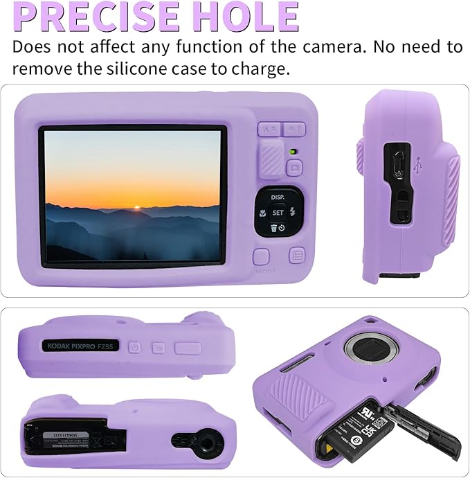 Easy Hood Camera Case for Kodak PIXPRO FZ55, Soft Silicone Cover Anti-Scratch Slim Fit FZ55 DSLR Camera Sleeve Body Skin Travel Protective Case, Purple