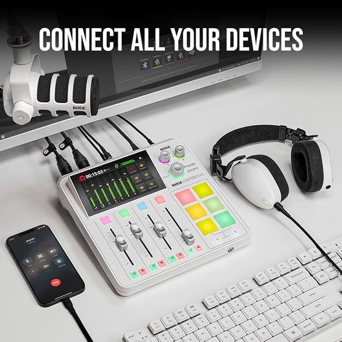 RØDE RØDECaster Duo Compact All-in-One Audio Production Solution for Podcasting, Streaming, Music Production and Content Creation (White)