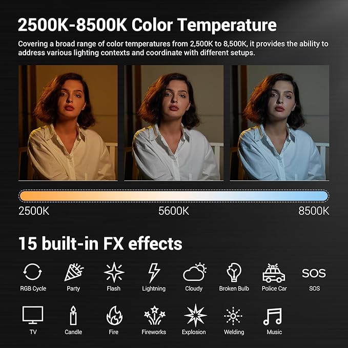 Godox LC500R Mini RGB LED Video Light Stick Lighting, 2500K-8500K Adjustable, CRI 95 TLCI 96 Accurate Color, 360° Full-Color LED Light, 15 FX Lighting Effects, 0-100% Dimmable Support APP Control