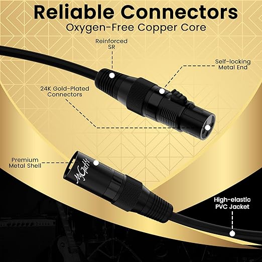XLR Microphone Cable 100FT 4 Pack, Gold-Plated 3 Pin XLR Male to Female Balanced Mic Audio Cord, AL & OFC Dual Shielded Patch Cable for Speaker, Podcast, Mixer, Amplifier, Recording