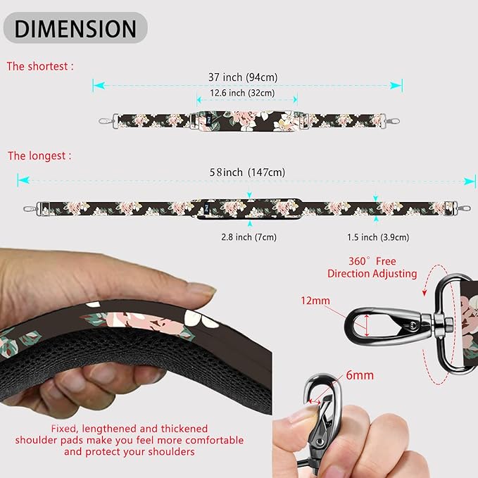 ZINZ Shoulder Strap 58" Ultra-Thick Fixed Padded and Adjustable Buckles Crossbody Strap for Briefcase Laptop Bag Luggage