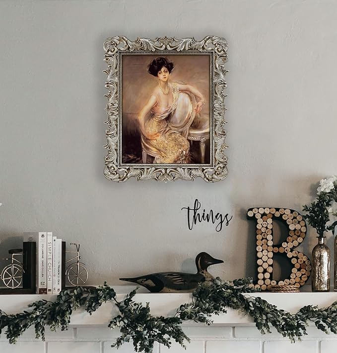 11x14 Picture Frame Silver Ornate Vintage Antique for Wall Display, Gothic Baroque Frame Fits 8x10 Photos with Mat