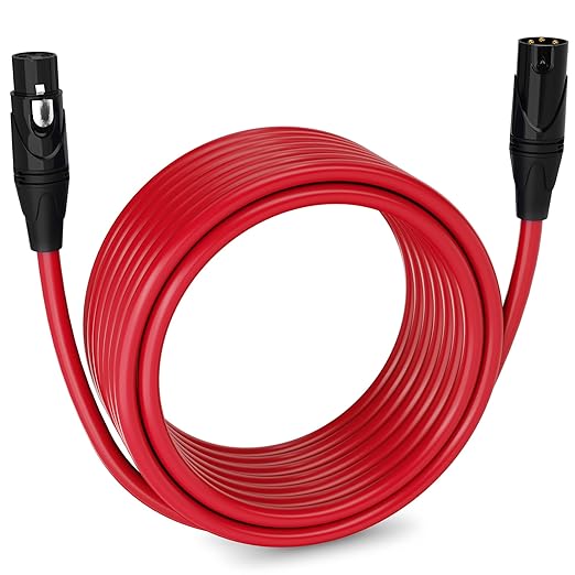 LyxPro 30 Feet XLR Microphone Cable Balanced Male to Female 3 Pin Mic Cord for Powered Speakers Audio Interface Professional Pro Audio Performance and Recording Devices - Red
