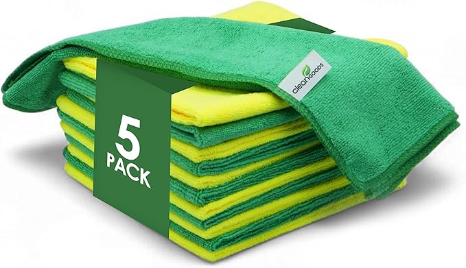 Microfiber Cleaning Cloths 16"x16" - Ultra Absorbent Cleaning Rags for Housekeeping - Reusable Microfiber Towels in Yellow and Green - Detailing Supplies for Kitchen Car Windows 5 Pack
