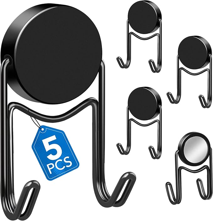 LOVIMAG Magnetic Hooks, 80lbs+ 2026 Cruise Cabin Ship Essentials Magnet Hook Heavy Duty Strong Magnets Refrigerator Fridge Hanging for Classroom Beach Vacation Kitchen Home Must Haves 5 Pcs (Black)