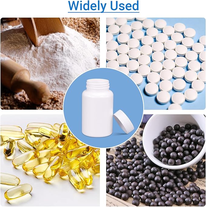 UMETASS White Pill Bottle, Empty Medicine Bottles with Screw Caps for Pills Capsules Vitamins, Food Grade Plastic Medicine Containers with Labels for Travel (6.7oz/200ml, 4 Pcs)