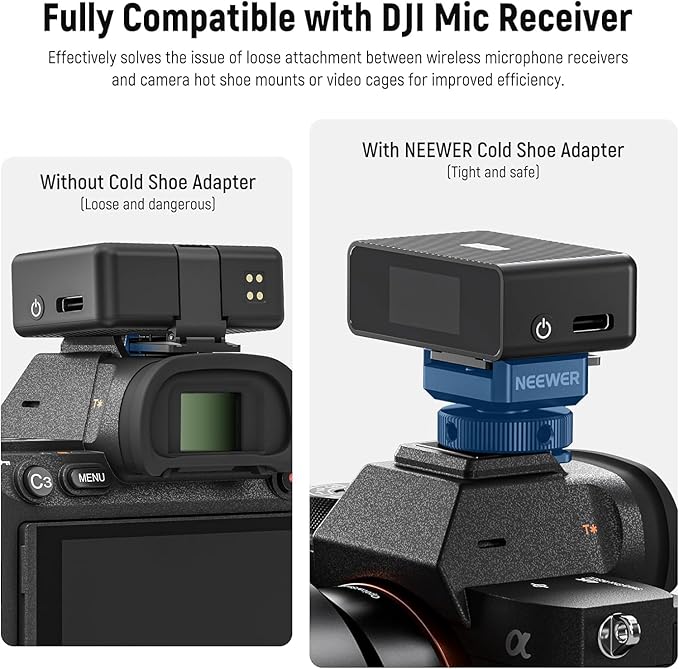 NEEWER 2PCS Cold Shoe Mount Adapter Compatible with DJI Hollyland Rode Wireless Lavalier Microphone Receiver, Anti Drop Mic Accessories with Retractable Pins, Metal Camera Cage Mount Adapter, UA030