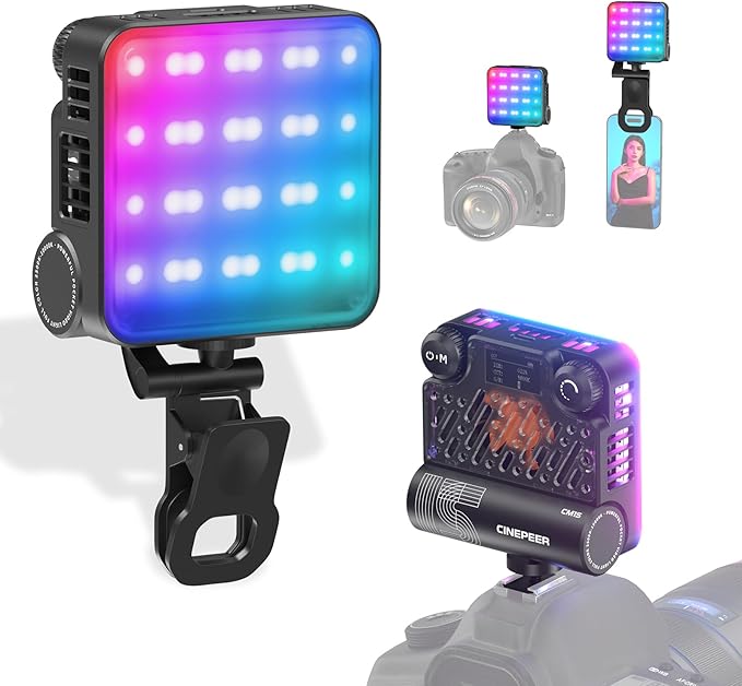 ZHIYUN CINEPEER CM15 15W RGB Video Light Fill Handheld Light 2600mAh CRI 94+ 2500k~10000k Outdoor Photography Selfie Light Rechargeable Portable 360° Full Color Camera Light Cold Shoe