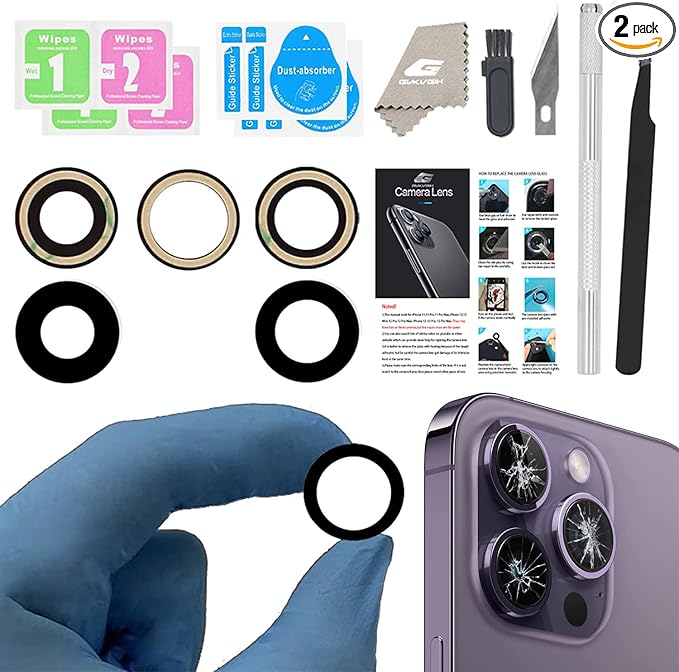 Rear Camera Lens Covers Replacement for iPhone 14 Pro & 14Pro Max Back Camera Len Glass Replacement with Double-Sided Adhesive & Repair Tool Kit(for 14 Pro/14 Pro Max)