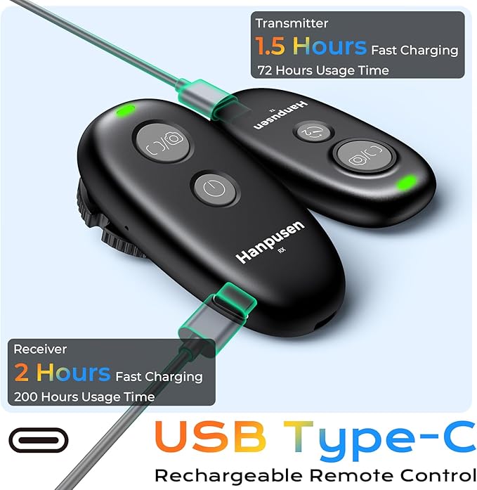 Rechargeable Wireless Camera Remote Control for Fujifilm X-S20, X-S10,X-A5,X-T100,X-T50,X-H1,XF10,X-T200,X-E4,GFX 100II,X-M5,GFX100RF,X-E5, X-T30 II,X-E4, Upgrade Hanpusen Shutter Release
